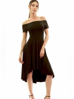 Amélie Boutik Off-The-Shoulder Black Skater Evening Dress